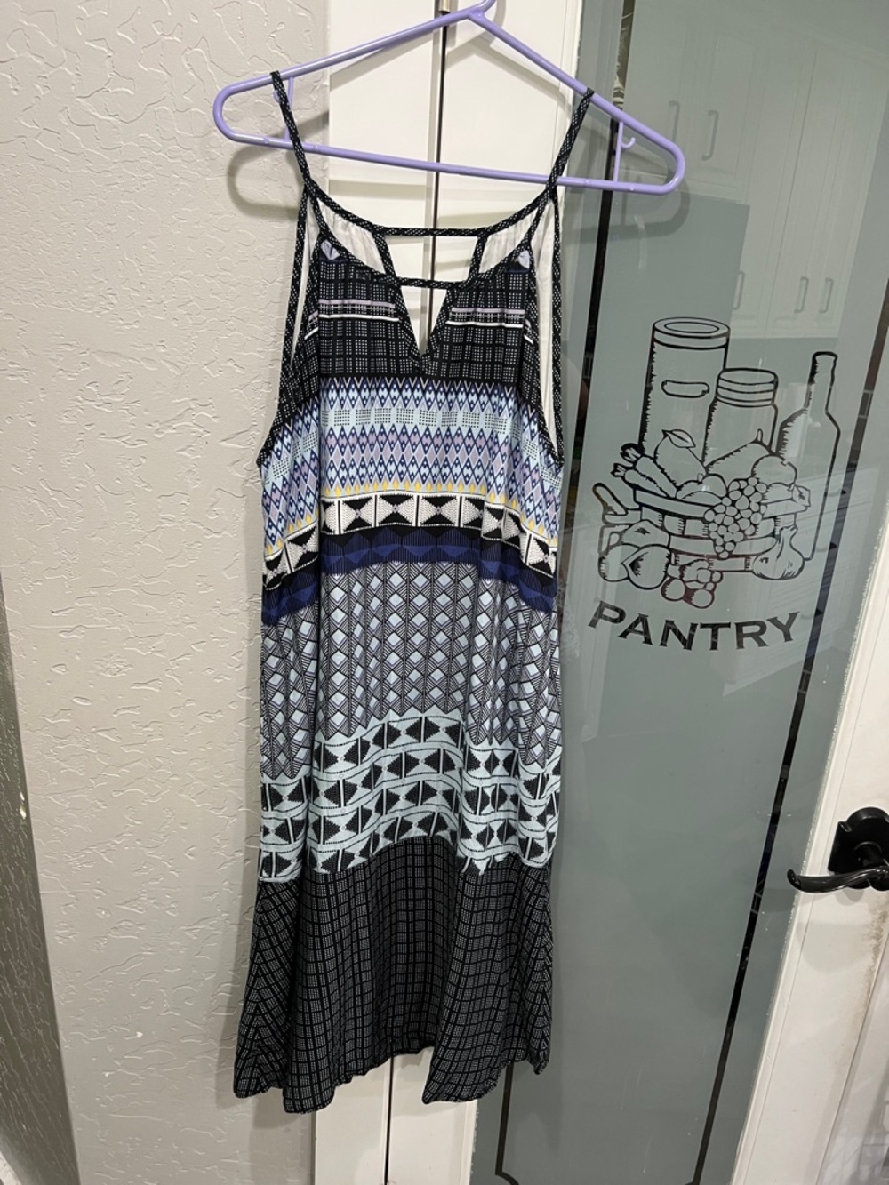 Prana Black & Blue Patterned Maxi Slip Dress